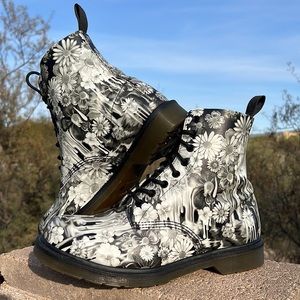 Dr. Martens Black & White Slime Floral Paint Drip Pascal Boots